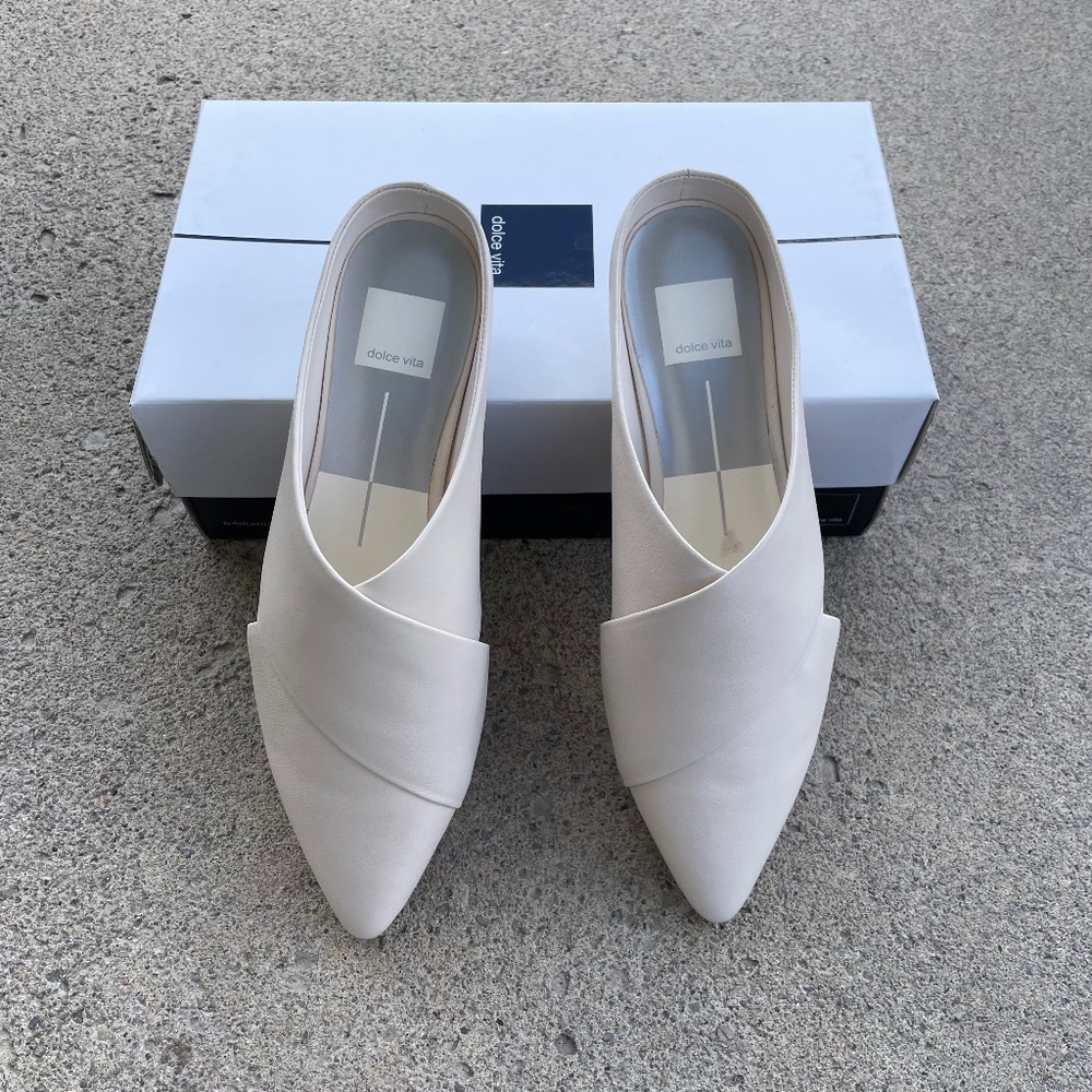 Dolce Vita Ivory Criss Cross Leather Mules